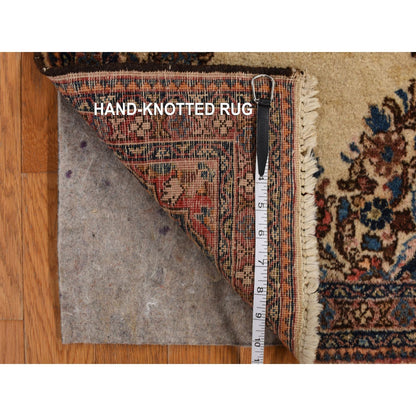 2'X4' Ivory Antique Sarouk Mat Hand Knotted Wool Open Field Medallion Rug