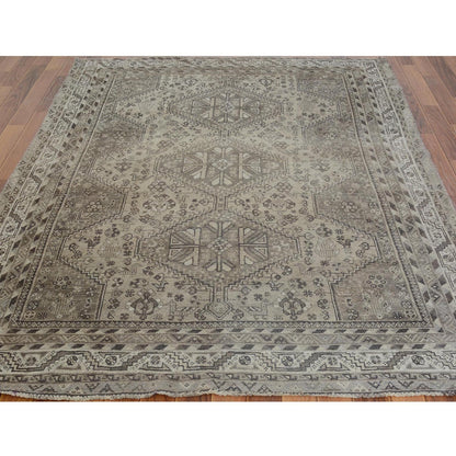 5'8"X8' Natural Colors Old And Worn Down Farsian Sheeraz Hand Knotted Rug