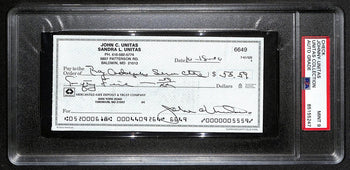 Johnny Unitas Signed 10/15/00 Check Psa/Dna Mint 9 188666