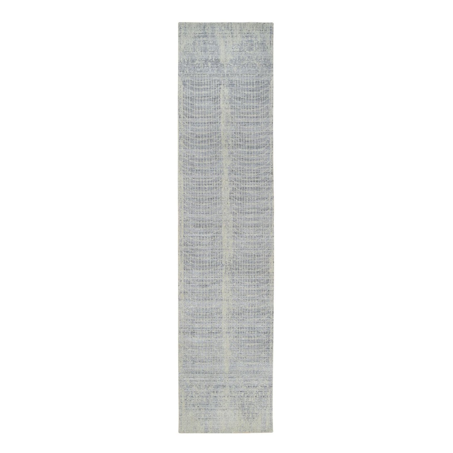 2'6"X12' Gray Wool And Plant Based Silk Hand Loomed Runner Rug