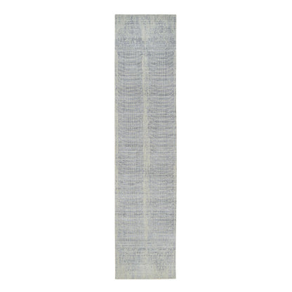 2'6"X12' Gray Wool And Plant Based Silk Hand Loomed Runner Rug