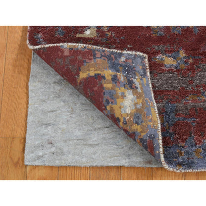 2'6"X10' Gray Modern Abstract Wool And Silk Hand Knotted Runner Rug