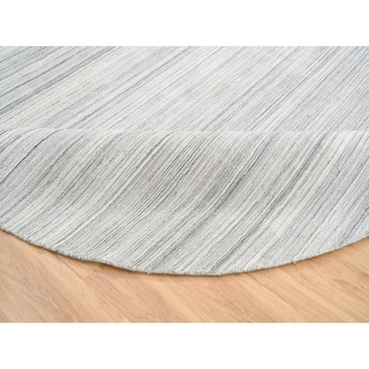 9'9"X9'9" Gray Hand Loomed Undyed Natural Wool Modern Design Round Rug