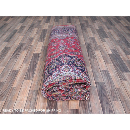 9'10"X13'1" Ketchup Red Hand Knotted Wool Vintage Kishoon Full Pile Rug