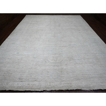 12'X14'8" White Hand Knotted Angora Oushak Leaf Design Wool Oversized Rug