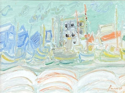 Jean Fusaro (France) - Port 1966 Original Painting Oil On Canvas Signed Framed