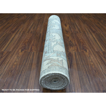 3'10"X12'1" Gray Anatolian Angora Oushak Hand Knotted Wool Runner Rug