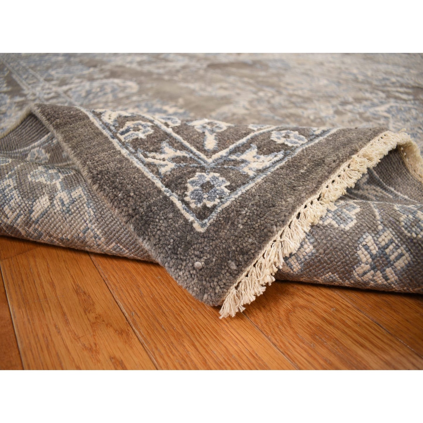 9'1"X11'10" Brown Broken And Erased Flower Blossom Design Oriental Rug