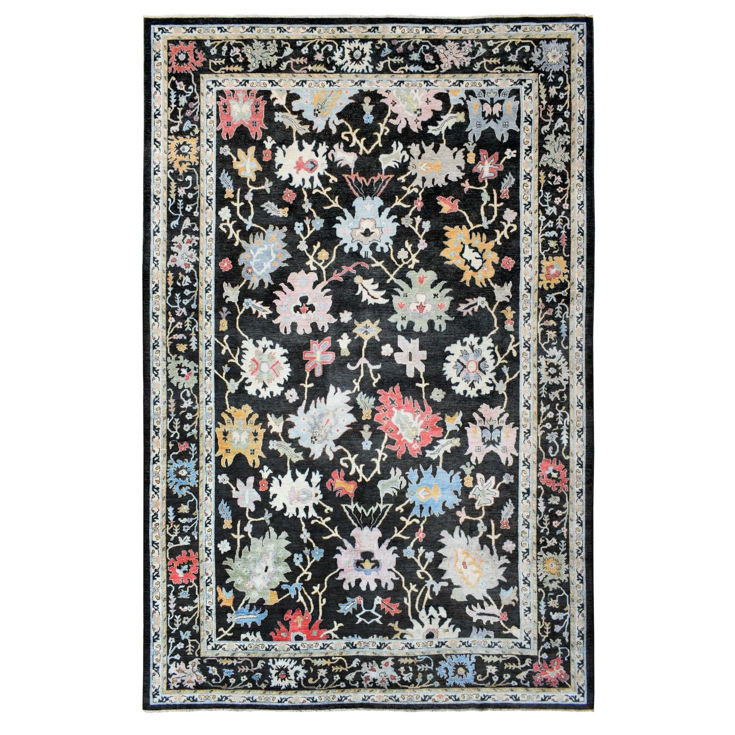 11'9"X17'7" Black Afghan Angora Oushak Wool Hand Knotted Oversized Rug