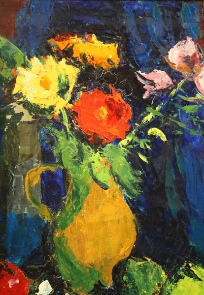 Laszlo Ridovics Still Life With Blue Apples Oil Painting Signed P25 Hungary