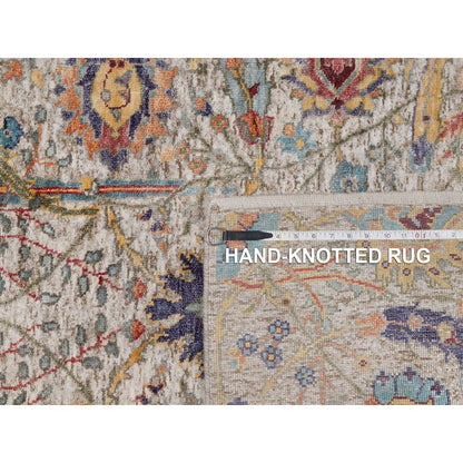 4'X6' Ivory Silk With Textured Wool Rug Sickle Leaf Design Hand Knotted