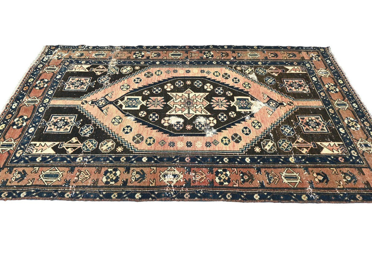 Rare Vintage Tribal Geometric Oriental Farmhouse Carpet Distressed 5x8 Rug
