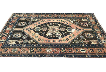 Rare Vintage Tribal Geometric Oriental Farmhouse Carpet Distressed 5x8 Rug