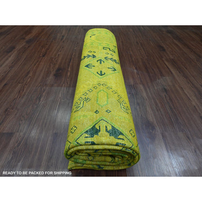 8'6"X11'4" Yellow Overdyed Kazak Geometric Design Hand Knotted Wool Rug