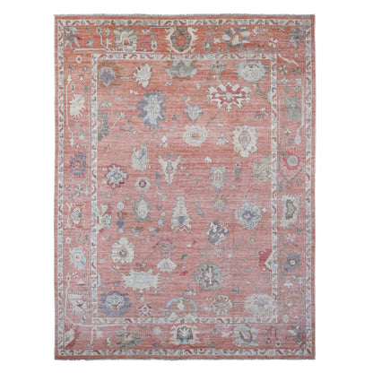 9'X11'9" Red All Wool Afghan Angora Oushak Floral Design Hand Knotted Rug