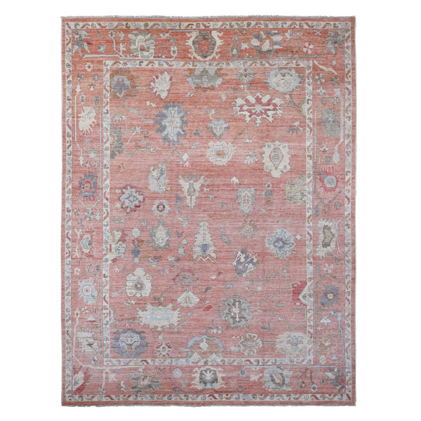 9'X11'9" Red All Wool Afghan Angora Oushak Floral Design Hand Knotted Rug