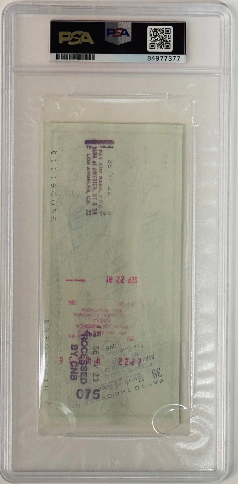 Jamie Lee Curtis Autographed Check (Psa) Mint 9