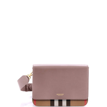 Burberry Mackford Shoulder Bag Leather And House Check Canvas Small