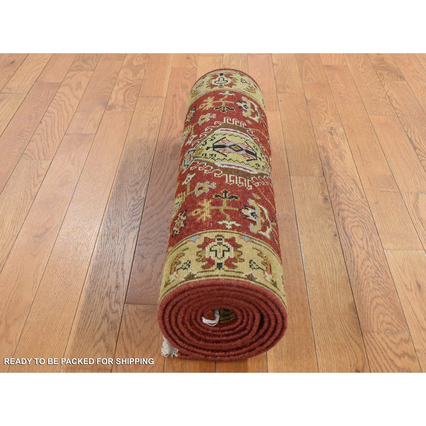 2'7"X19'10" Brick Red Hand Knotted Xl Runner Karjihooz Design Wool Rug