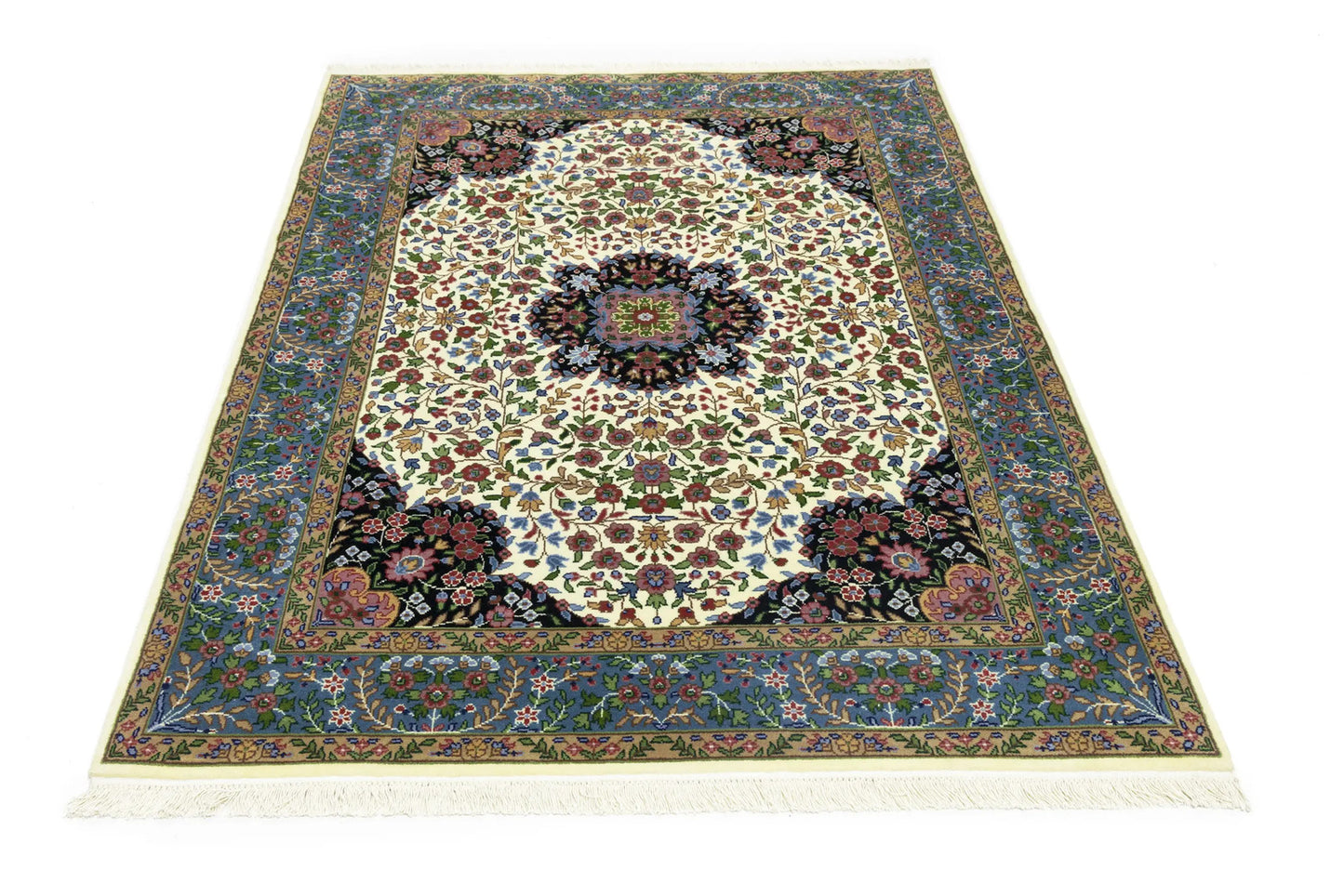 Cream Floral Traditional Style 5X7 Kirman Oriental Rug Home Decor Wool Carpet
