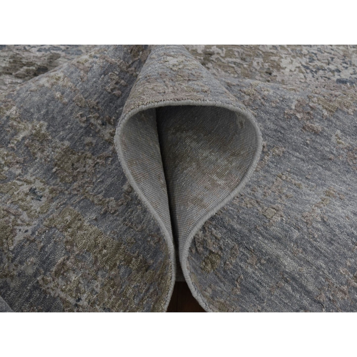 8'X9'10" Gray Abstract Design Wool And Silk Hand Knotted Oriental Rug