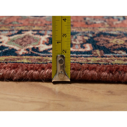 2'6"X8'3" Red Antiqued Heriz Re-Creation All Wool Hand Knotted Runner Rug