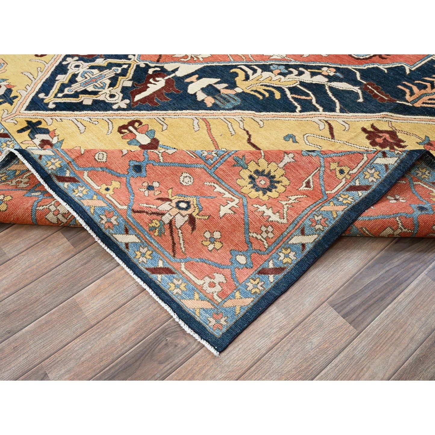 9'X11'8" Yellow Peshawar With Seeripe Heris Design Wool Hand Knotted Rug