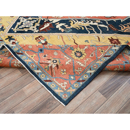 9'X11'8" Yellow Peshawar With Seeripe Heris Design Wool Hand Knotted Rug