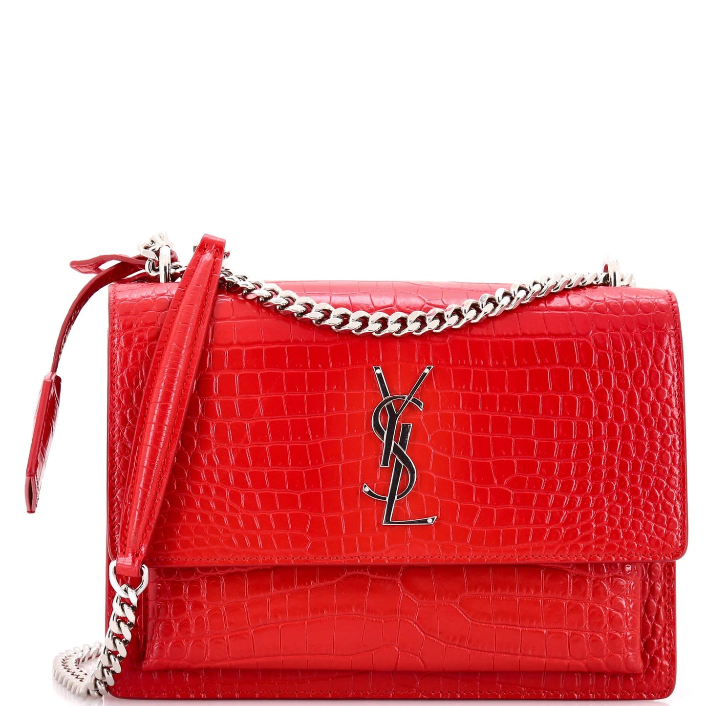 Saint Laurent Sunset Crossbody Bag Crocodile Embossed Leather Medium