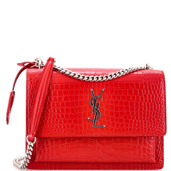 Saint Laurent Sunset Crossbody Bag Crocodile Embossed Leather Medium