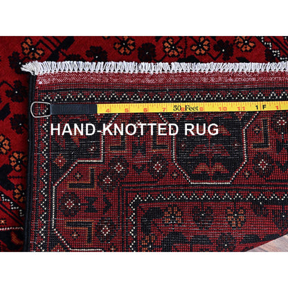 2'3"X5'4" Red Afghan Khamyab Geometric Pattern Hand Knotted Wool Runner Rug