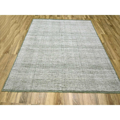 10'2"X10'2" Green & White Grass Design Pure Wool Hand Knotted Square Rug