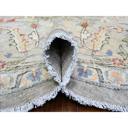 8'X8' Gray Ziegler Mahal Hand Knotted Pure Wool Round Oriental Rug