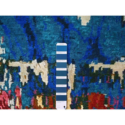 9'4"X12'3" Blue Modern Abstract Design Wool Hand Knotted Oriental Rug