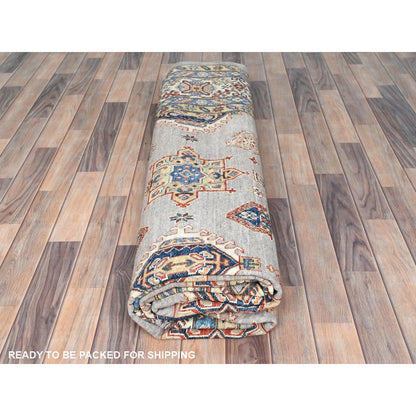 9'9"X9'9" Silver Pink Afghan Super Kazak Wool Hand Knotted Square Rug
