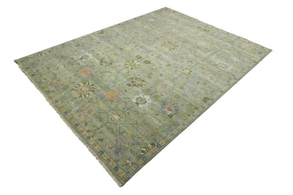 Carpet 9x12 ft Hand-Knotted Floral Green Chobi Design Oriental Rug Large