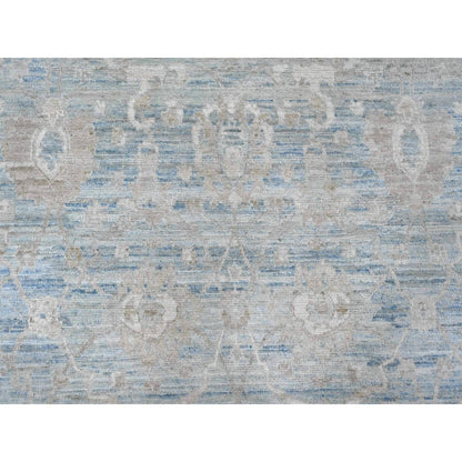 8'8"X12' Blue White Wash Peshawar Leaf Design Hand Knotted Pure Wool Rug