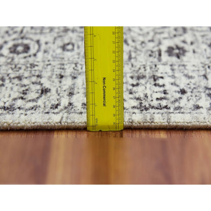 2'7"X12' White Mamluk Dynasty Design Undyed Wool Hand Knotted Runner Rug