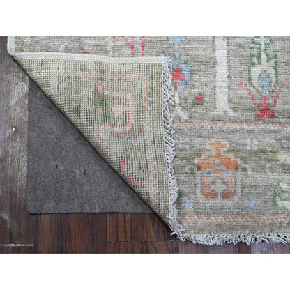 3'X8'1" Camouflage Green Runner Angora Oushak Hand Knotted Oriental Rug