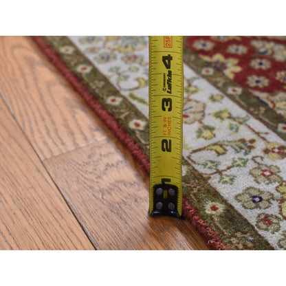 2'4"X11'5" Barn Red Kishoon Revival Wool Hand Knotted 300 Kpsi Runner Rug