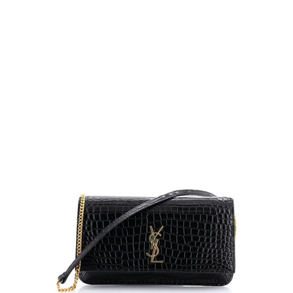 Saint Laurent Classic Monogram Phone Holder Shoulder Bag Crocodile Embossed