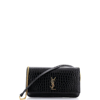 Saint Laurent Classic Monogram Phone Holder Shoulder Bag Crocodile Embossed