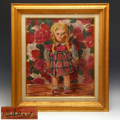 Western Artist F10 Oil Painting Rose Japanese Listed Doll Artist Kado Hiroshi