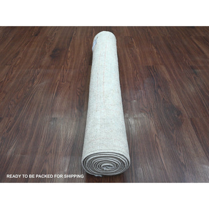 3'X9'7" Medium Gray Afghan Angora Oushak Hand Knotted All Wool Runner Rug