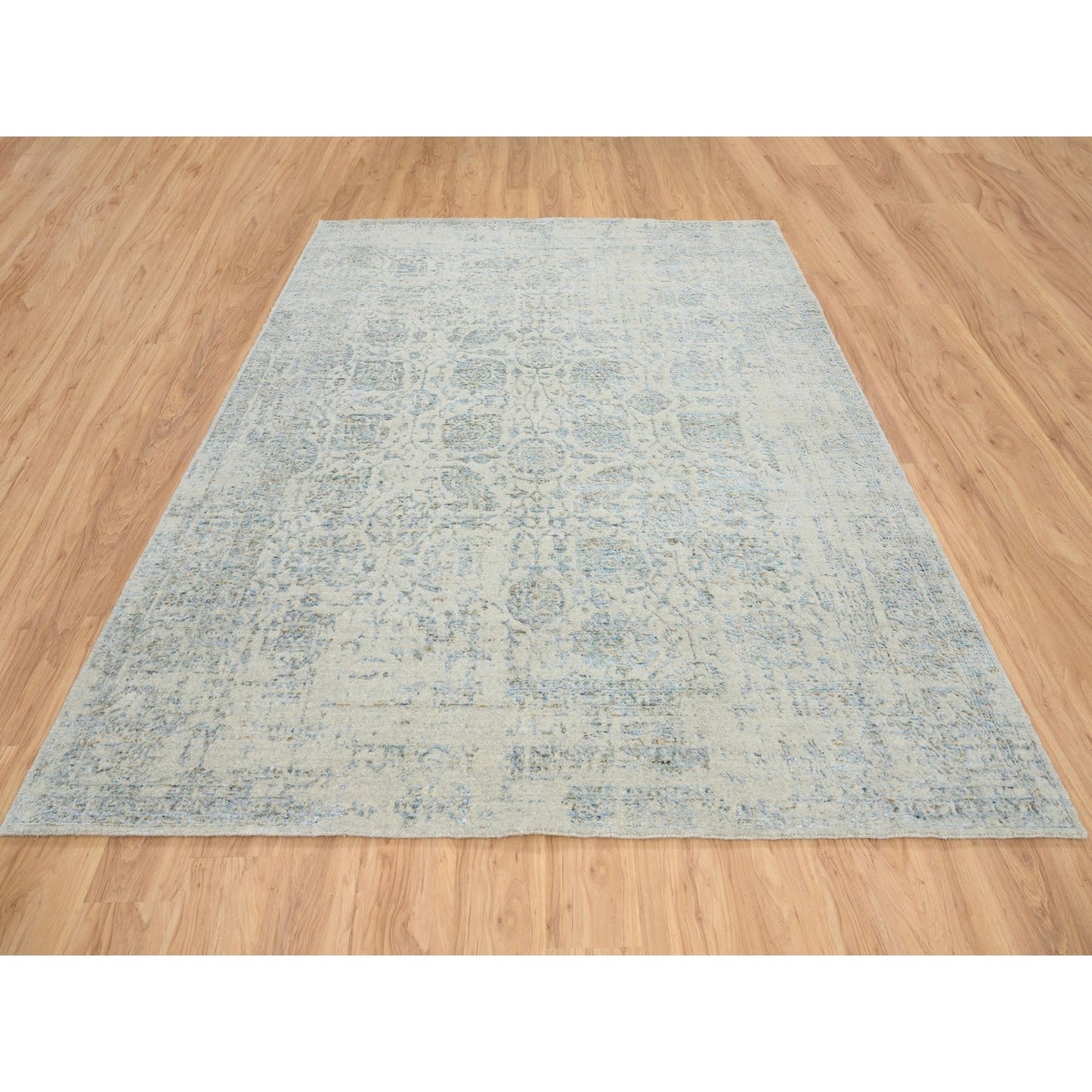 8'1"X10' Gray Jacquard Hand Loomed Wool And Silk Tebraz Design Rug