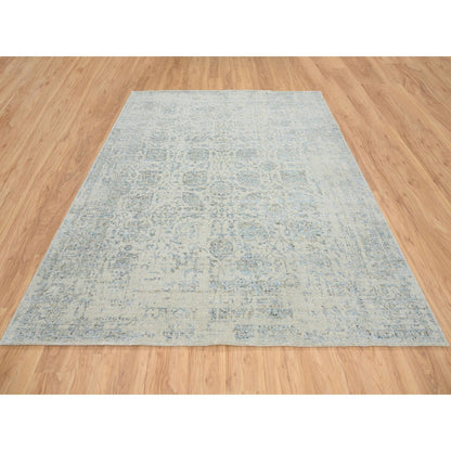 8'1"X10' Gray Jacquard Hand Loomed Wool And Silk Tebraz Design Rug