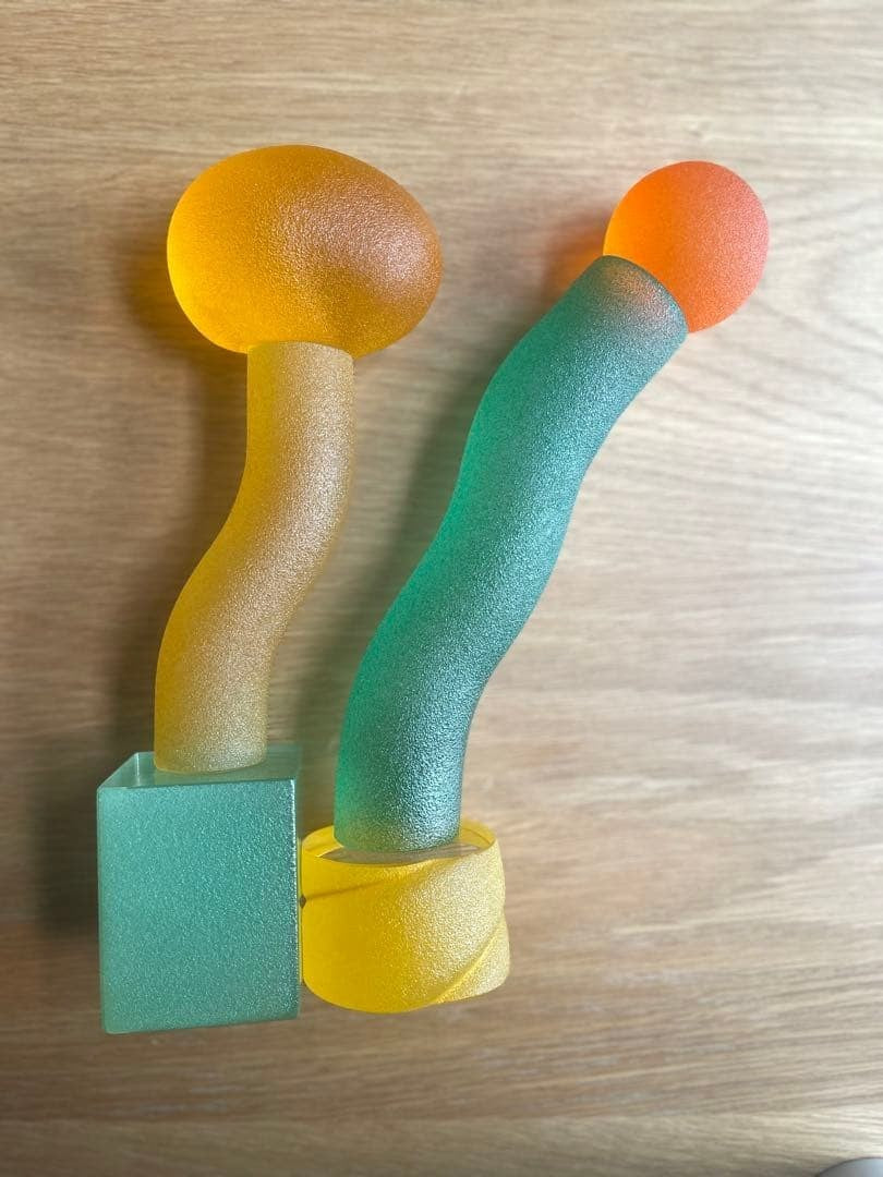 Glass Object Sculptures Orange Yellow Green Baku Takahashi Frosted Art Interior