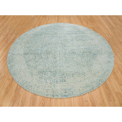 11'10"X11'10" Gray Wool And Silk Modern Jacquard Hand Loomed Round Rug