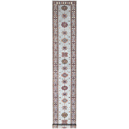 2'11"X22'7" Gray Xl Afghan Hand Knotted Super Kazak Oriental Runner Rug
