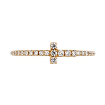 Tiffany & Co. T Wire Band Ring 18K Yellow Gold With Pave Diamonds